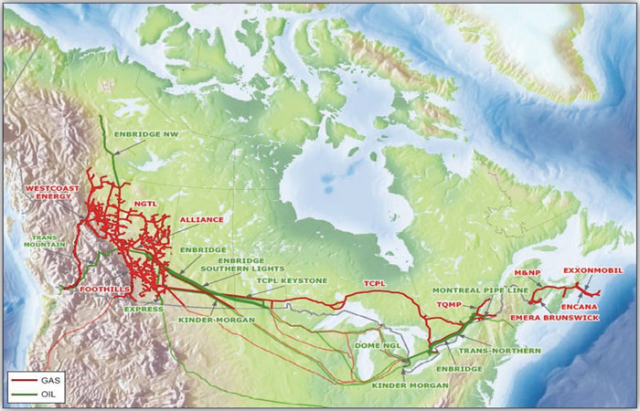 Map of Major Pipeline Systems regulated by NEB