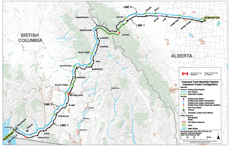 Proposed Trans Mountain Pipeline Expansion Project Configuration Map
