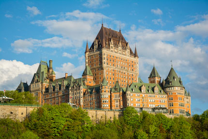A view of Chateau Frontenac in Quebec City on a sunny day