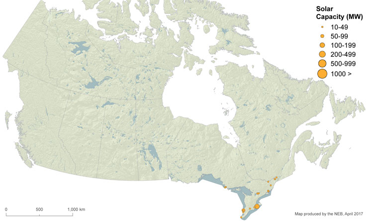 Figure 16 –  Map of Solar Power Plants in Canada