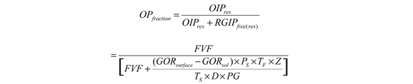 Equation used to estimate the fraction of oil in the petroleum in the reservoir