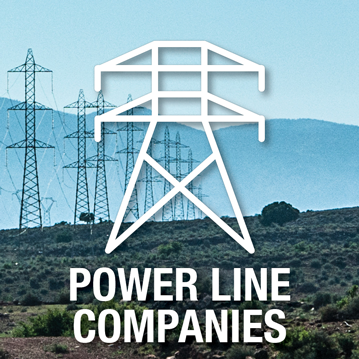 Power line icon over top of an image depicting power lines – Power line companies