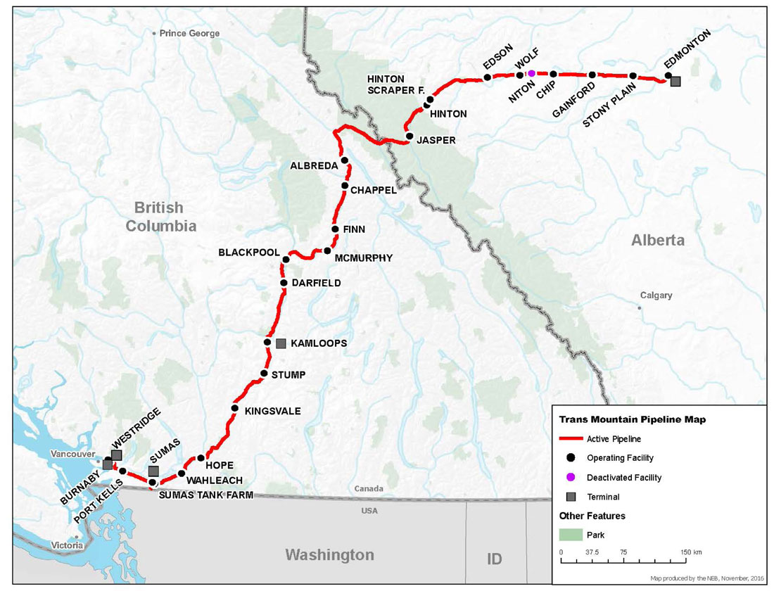 Trans Mountain Pipelines ULC - Carte et description du réseau