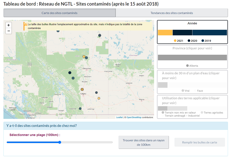 Tableau de bord : Réseau de NGTL – Sites contaminés (après le 15 août 2018)