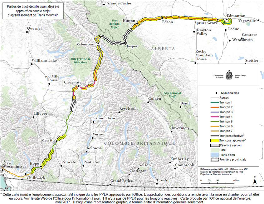 Parties de tracé détaillé ayant déjà été approuvées pour le projet d’agrandissement de Trans Mountain