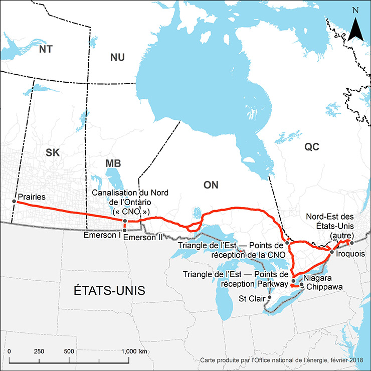 Carte du réseau pipelinier principal de TransCanada