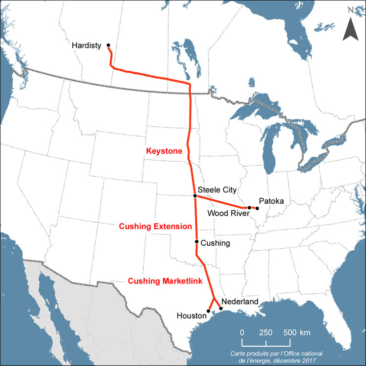 Carte du réseau pipelinier Keystone