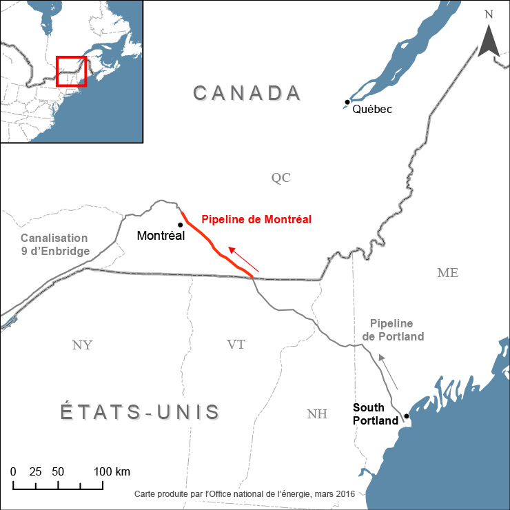 Carte du réseau pipelinier Montréal