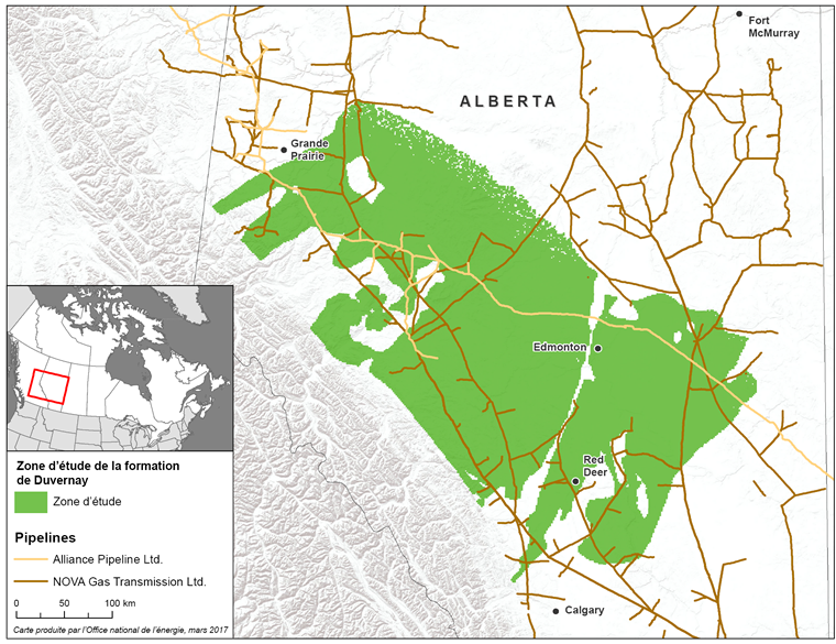 Figure 1 – Emplacement de la formation schisteuse de Duvernay en Alberta