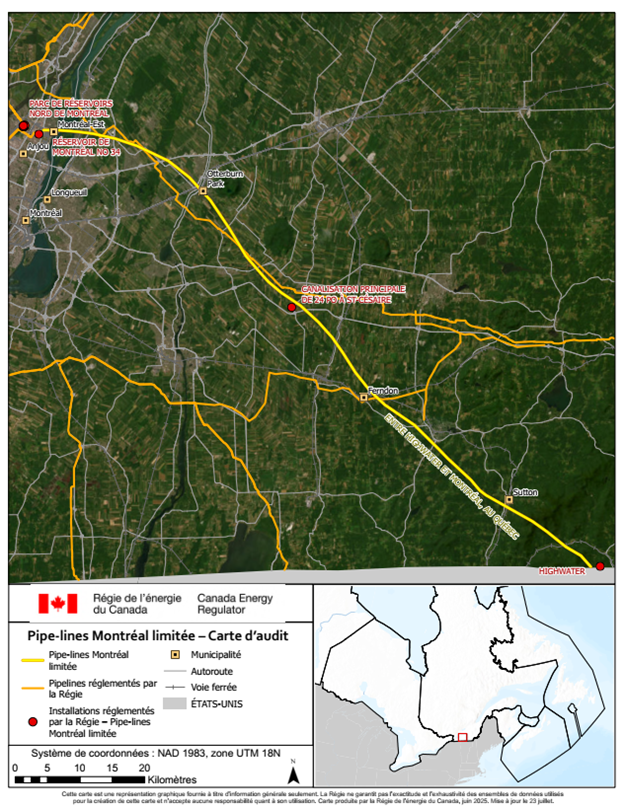 Figure 1. Carte des actifs réglementés de Pipe-Lines Montréal limitée