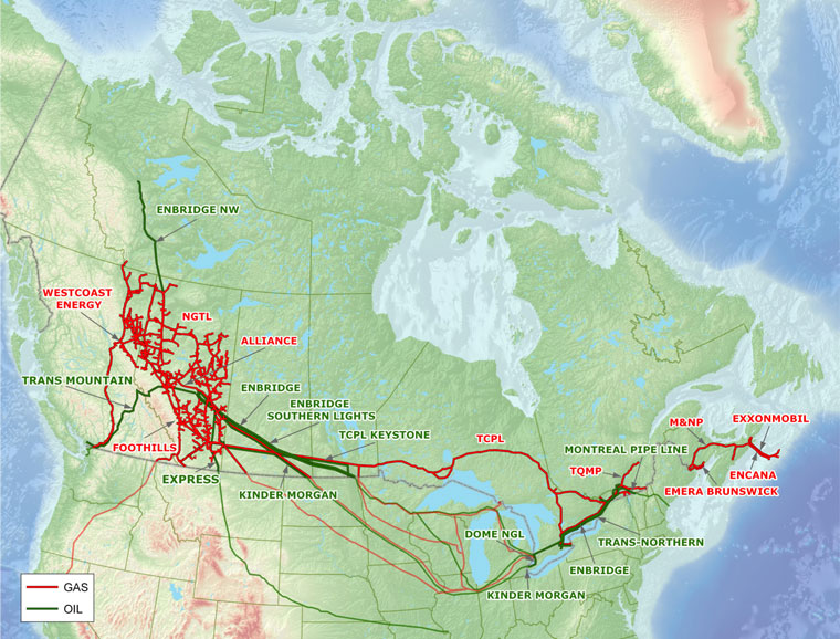 Major pipeline systems regulated by the NEB