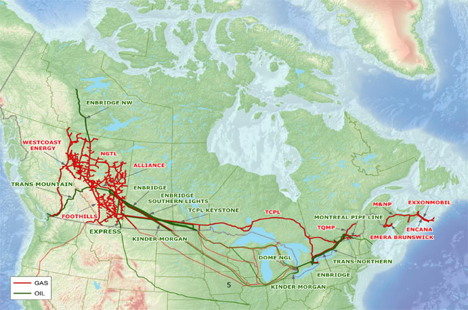 Major pipeline systems regulated by the NEB