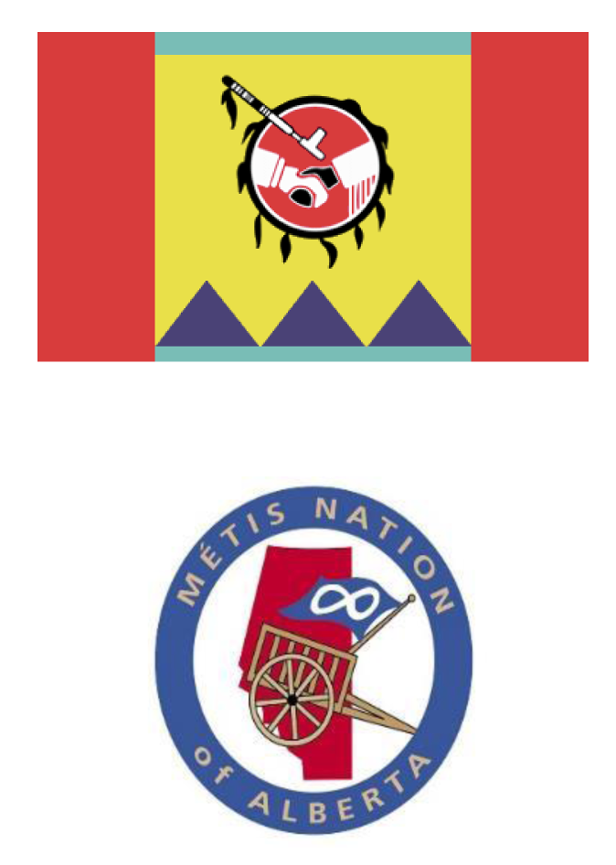 En haut – Symbole du stoney nakoda; En bas – Symbole de la nation métisse de l’Alberta

