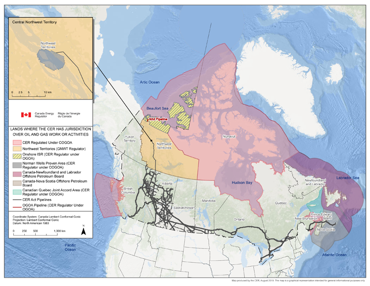 Lands where the CER has jurisdiction over oil and gas work and activities