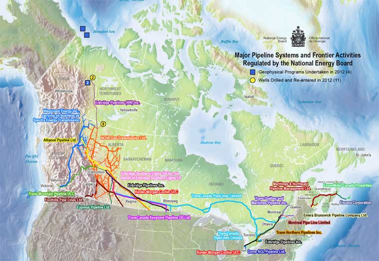Major Pipeline Systems and Frontier Activities Regulated by the National Energy Board