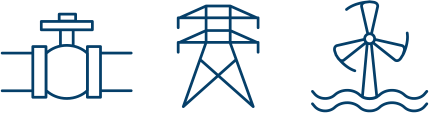 Icôones : pipeline, ligne de transport d'électricité, éolienne