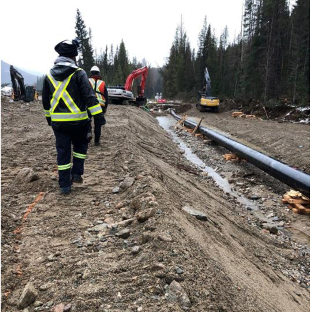 Figure&nbsp;5 &ndash; Inspecteurs de la Régie marchant le long d’un tronçon à découvert.