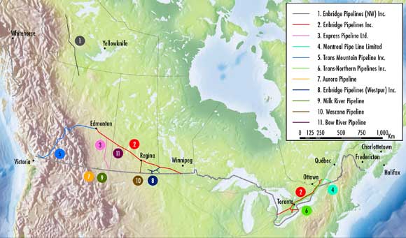 Figure 2.1 - Major Oil Pipelines Regulated by the NEB