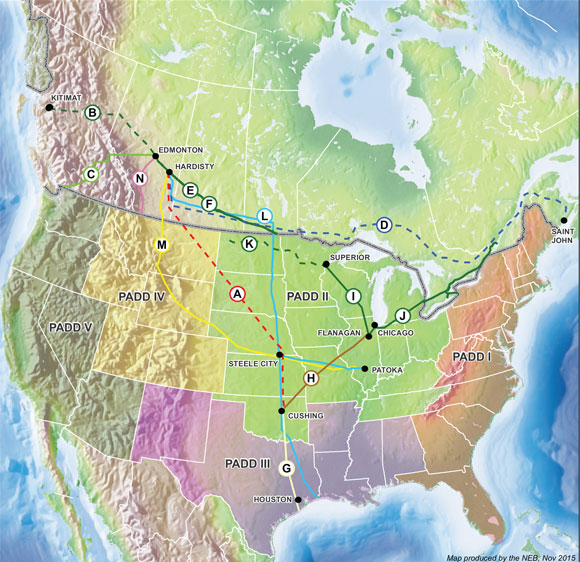 Figure 10.2 - Existing and Recently Proposed Crude Oil Pipelines