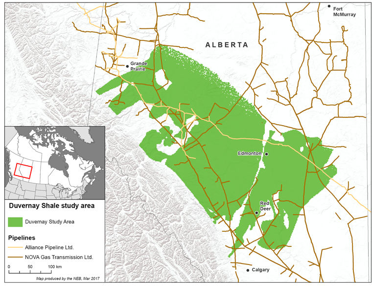 Figure 1. Location of the Duvernay Shale in Alberta and Canada