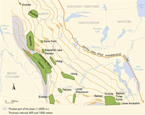 Figure 1 - Map of the WCSB and location of tight oil land activity and drilling