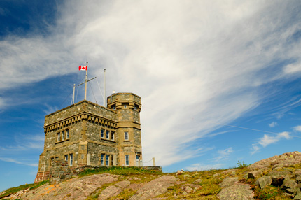 Cabot Tower on Signal Hill in St. John’s on a partially cloudy day