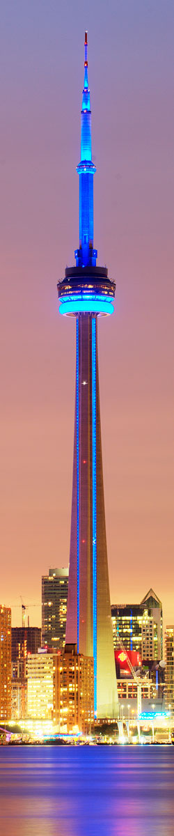 Vertical photo of the CN tower at night