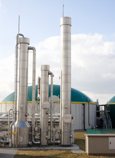 Biogas energy plant in Germany, details of the metal pipes and gauges