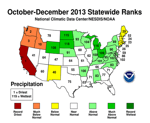 Figure 5.6: Carte des précipitations aux États-Unis, automne 2013