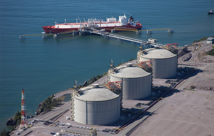 A photo of the Canaport LNG facility in New Brunswick on a sunny day