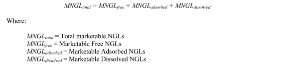 Equation used to estimate marketable NGLs