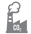 Illustration en gris et blanc d’une usine avec cheminée qui fume avec mention de la formule chimique CO2