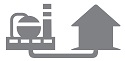 A grey and white illustration of a natural gas production and transportation system going to a home.