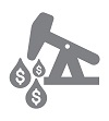 Illustration en gris et blanc d’un appareil de pompage avec signes de dollar sur gouttes de pétrole en-dessous