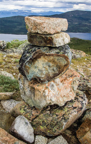 A cairn overlooking Fish Lake near Whitehorse, Yukon.