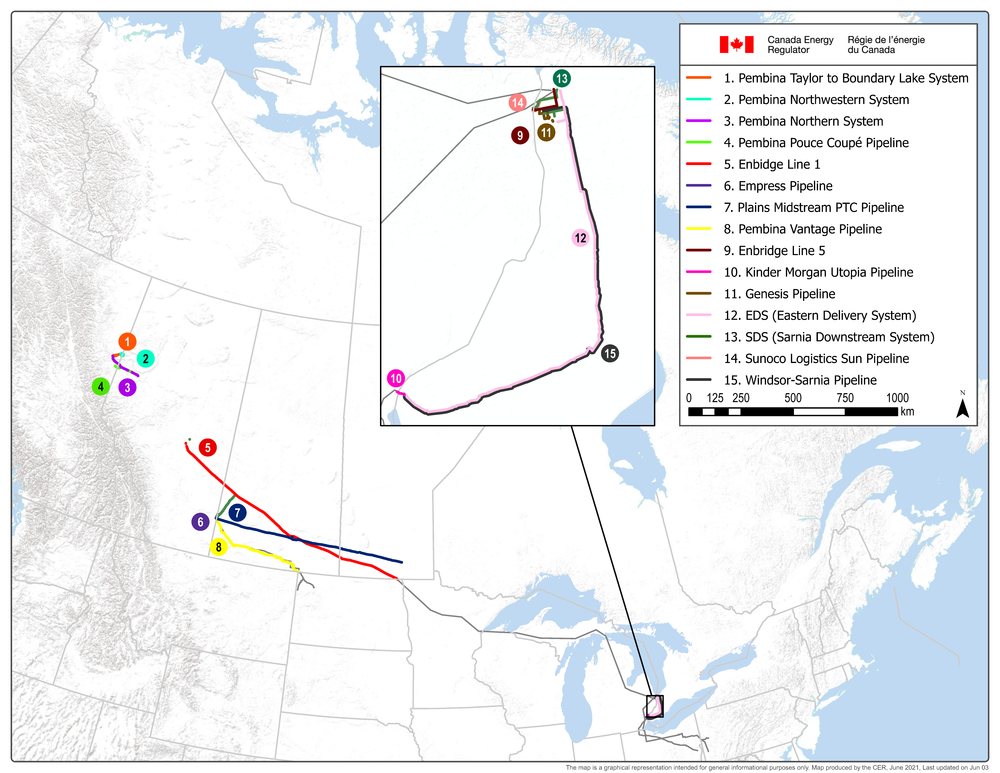 CER-Regulated NGL Pipelines on Map