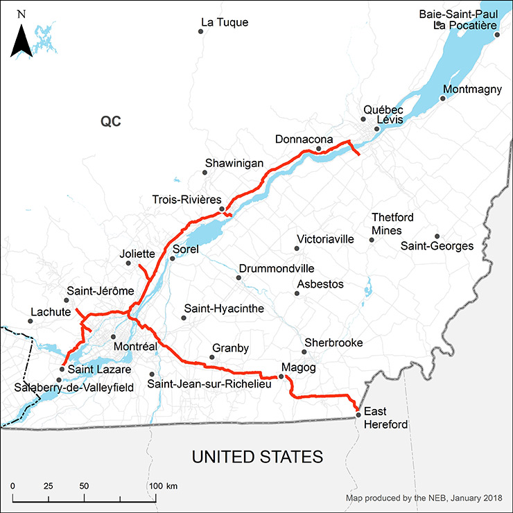Trans Québec & Maritimes pipeline system map