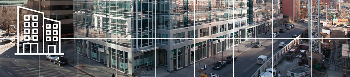 Banner with white intersecting lines and icon showing CER headquarters in Calgary, AB, Canada