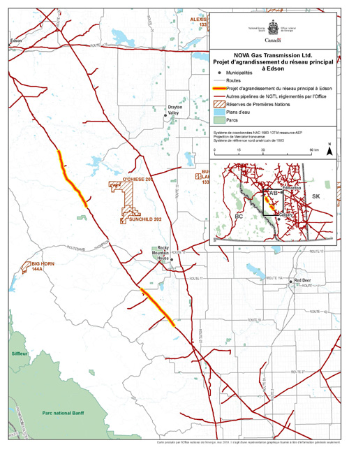 Carte du Projet d’agrandissement du réseau principal à Edson