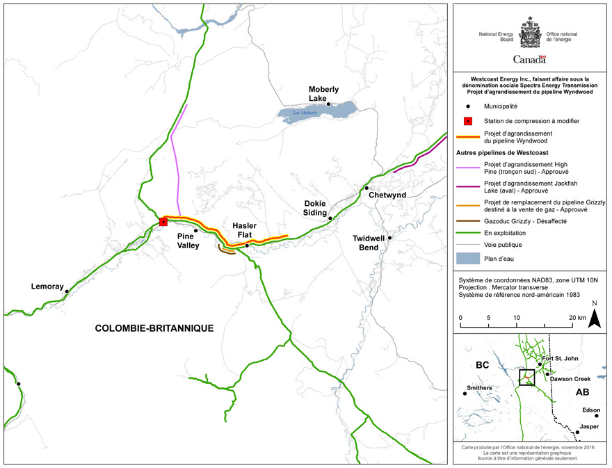 Carte du pProjet d’agrandissement du pipeline Wyndwood