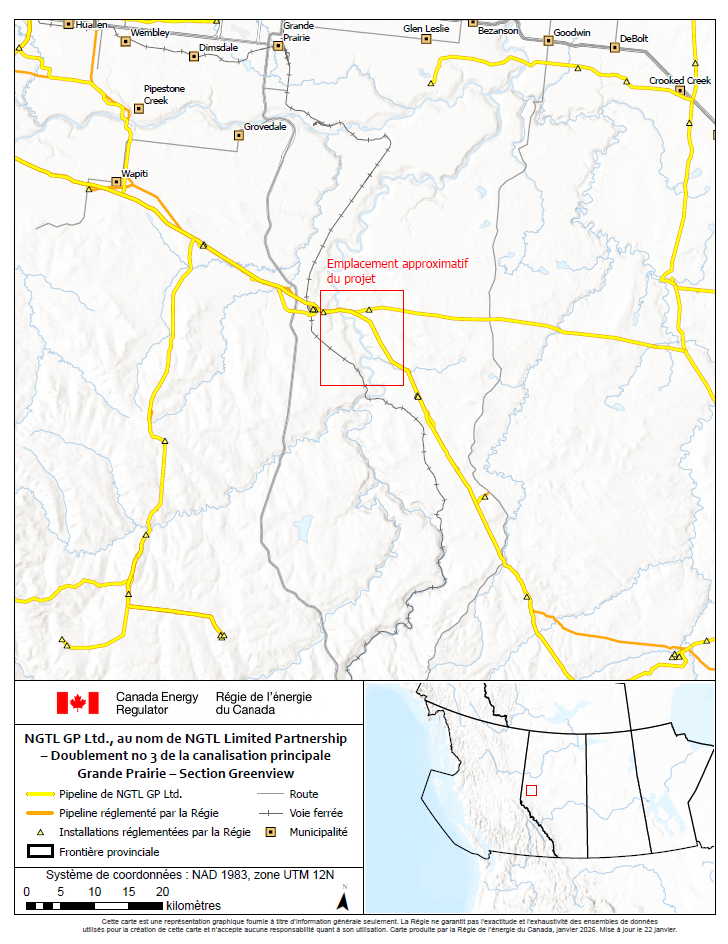NGTL GP Ltd., au nom de NGTL Limited Partnership – Doublement no 3 de la canalisation principale Grande Prairie – Section Greenview carte