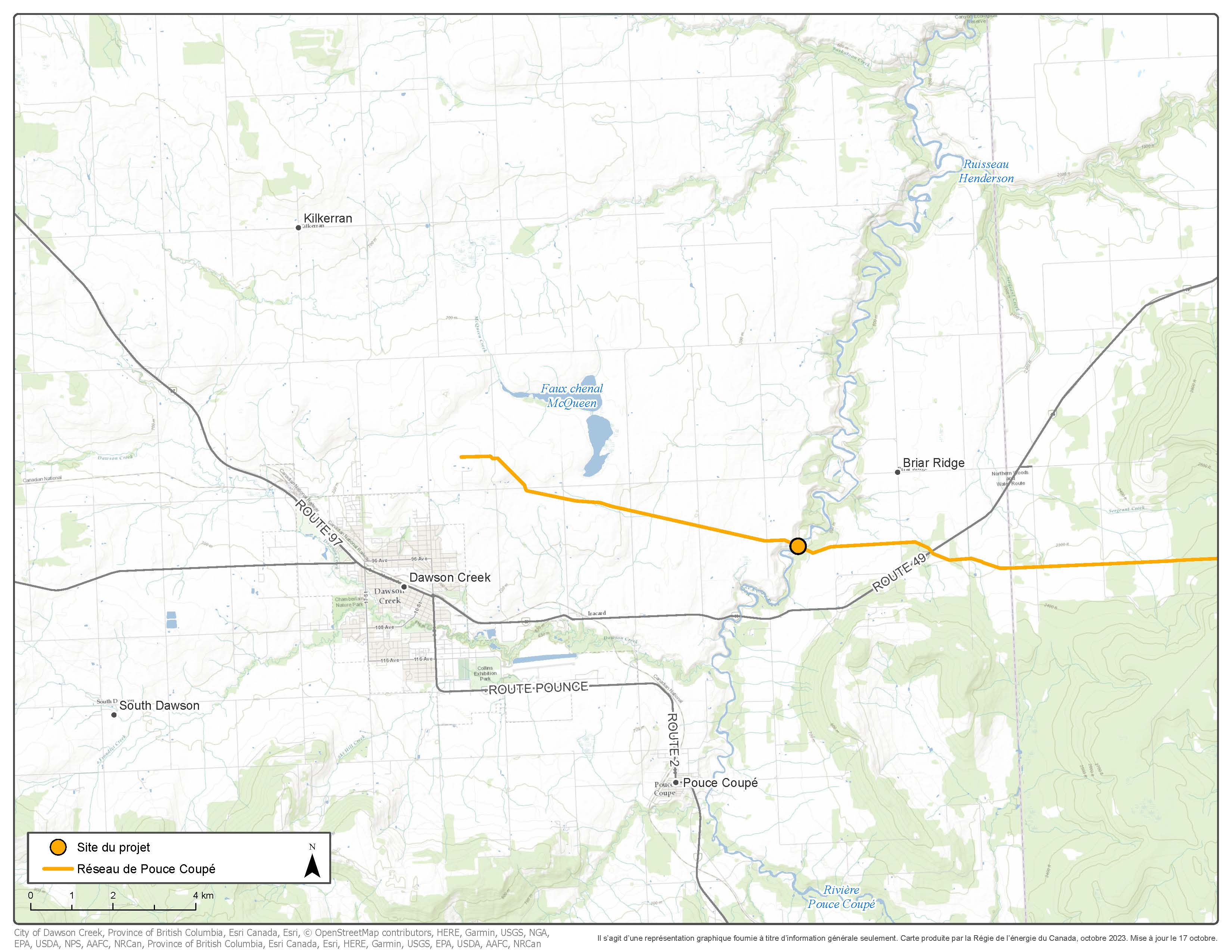 Carte – Pouce Coupé Pipe Line Ltd. – Remplacement d’une section du pipeline Pouce Coupé par forage directionnel horizontal