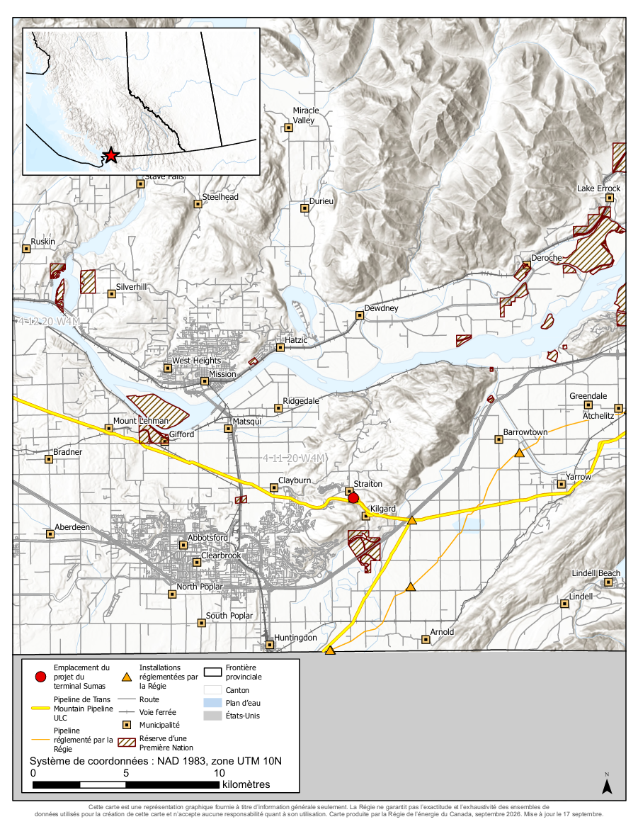 Trans Mountain Pipeline ULC – Projet d’efficacité du terminal Sumas carte