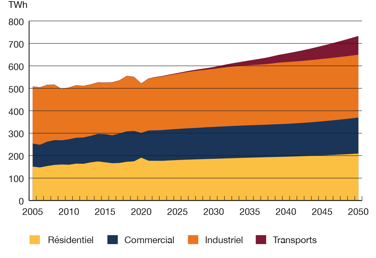 Figure SE.5a – Demande d’électricité selon le secteur – Scénario Évolution