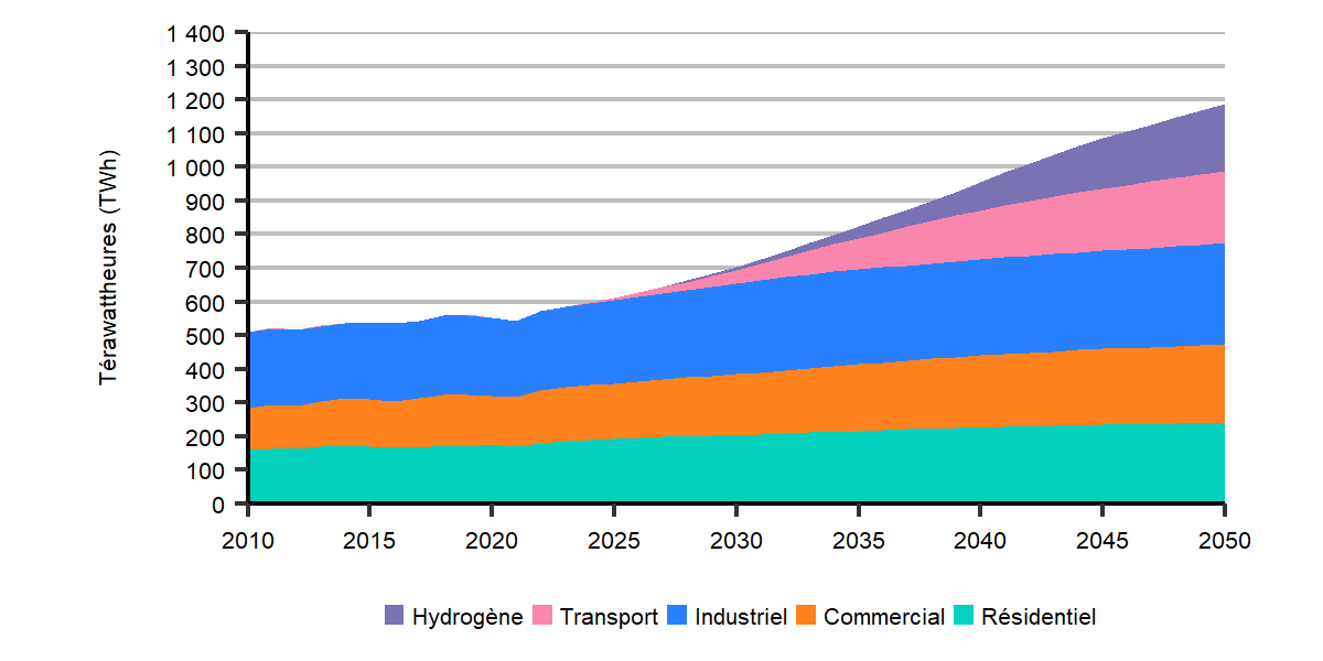 Figure R.14 : Consommation d’électricité selon le secteur, scénario de carboneutralité à l’échelle mondiale