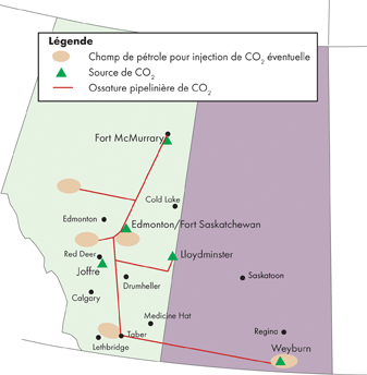 Schéma de l’ossature pipelinière pour le CO2 en Alberta