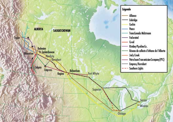 Figure 4.1 - Principaux pipelines de LGN au Canada réglementés par l’ONÉ
