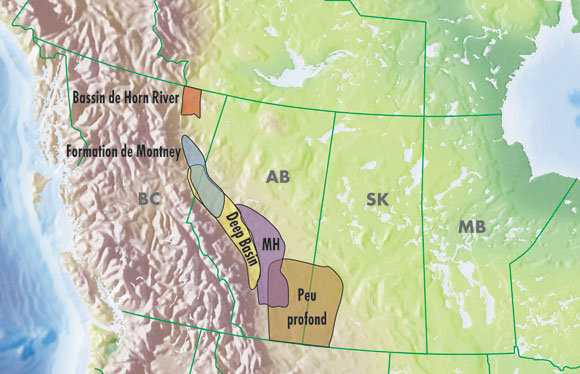 Figure 5.3 - Régions de gaz naturel productives dans l’Ouest canadien