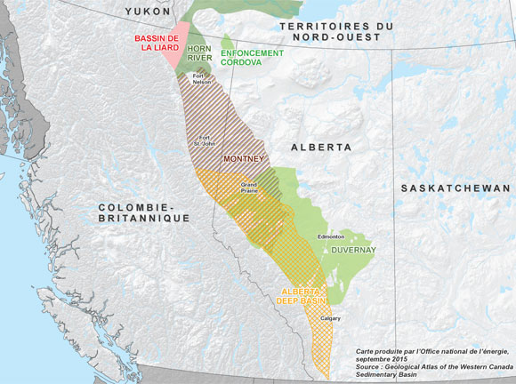 Figure 6.3 - Principales régions productrices dans le Bassin sédimentaire de l’Ouest canadien