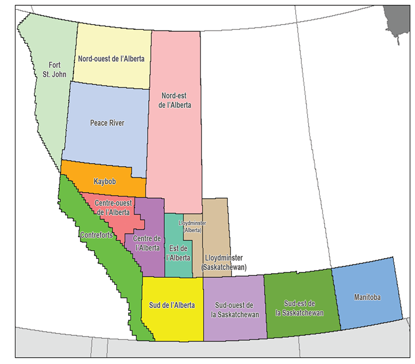 Figure A1.3 Carte des régions pétrolifères dans l’Ouest canadien